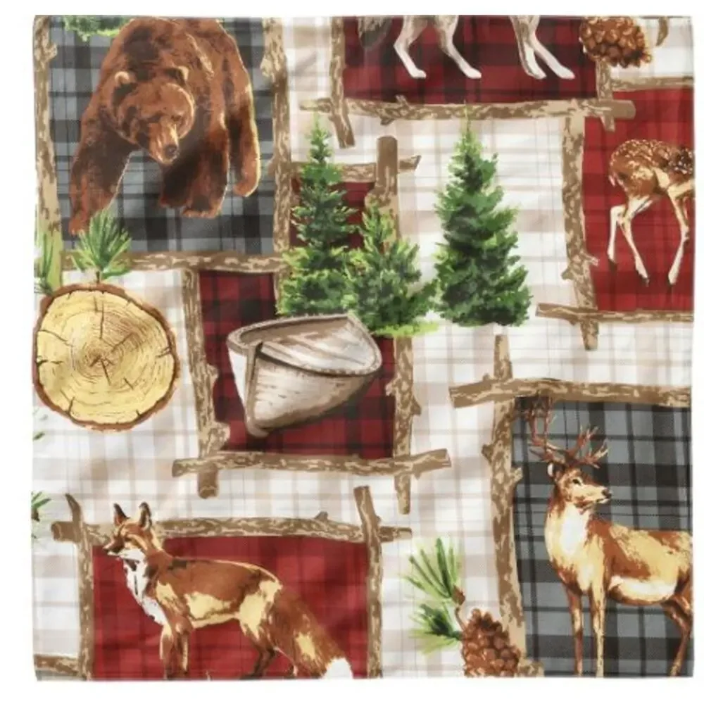 C&F Home Rustic Cabin 4 Napkins Set Fox Deer Bear Woods 20x20- NWT